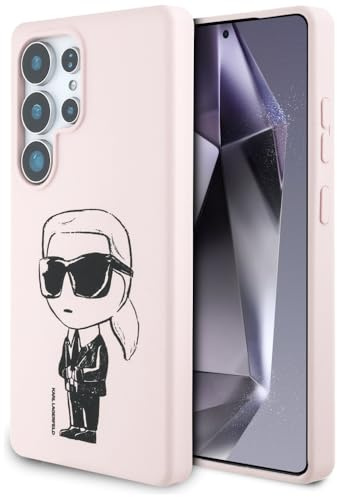 CG MOBILE Karl Lagerfeld Silicone Graffiti Ikonik Printed Logo Hülle für Samsung Galaxy S25 Ultra kompatibel mit MagSafe Rosa
