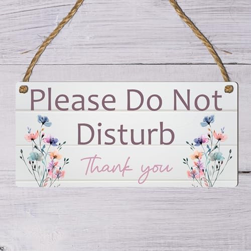 Please Do Not Disturb Hanging Sign – Rustic Wooden Effect Plaque with Floral Designs – Bedroom, Office, Spa or Therapy Room Door Sign - MDF Hanging Decoration (Pastel Flowers)
