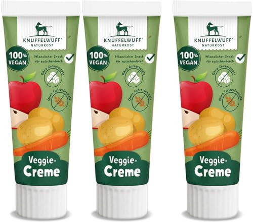 Knuffelwuff Tuben Snack Veggiecreme 3er Pack - 100% Vegan - ohne Konservierungsmittel, ohne Zusatz von Zucker und Getreide - Ideal auch für Welpen - Made in Germany