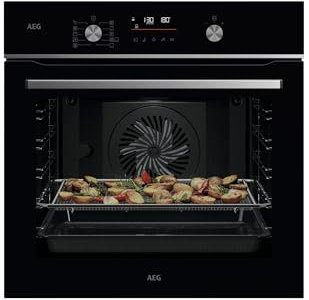 AEG Horno Multifunción OS6PB511AB, 71L, Bandeja AirFry, 9 Funciones, 45 Programas, Grill, Cocción Multinivel, Wifi, Sonda Térmica, Carriles Telescópicos, Limpieza Pirolítica, Pantalla LED, Negro