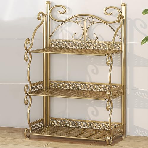 STCERY Narrow Storage Cabinet Organizer, 3/4/5 Tier Metal Book Shelf, Portable Home Office Bookcase Shelf No Assembly Folding, for Bedroom, Living Room and Home Office(Gold,65cm/25.6in)