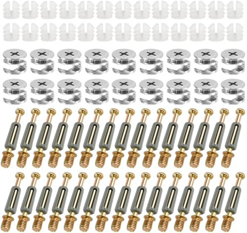 MOPLA 100 Set Raccord de Came Meuble Ø14,7mm Connexion de Panneaux d'armoires de Meubles avec Goujons à Visser M6x41mm et Écrous Pré-insérés M6 Raccord Excentrique Meuble pour Table Armoires