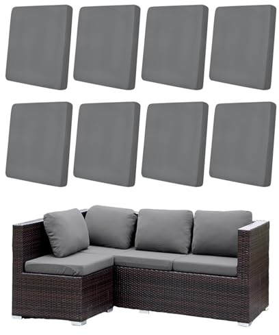 Hiseng Patio Cushion Covers Outdoor, 8 PCS Stretch Rattan Replacement Slipcovers for Garden Sofa & Couch, Grey Washable Individual Sofa Seat Cover with Elastic Band