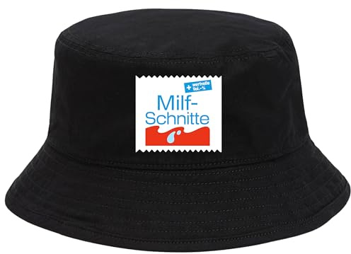 Milf-Schnitte Hut Schwarz – Lustiger Fischerhut für Männer & Frauen – Festivalhut Sommer Partyhut Sonnenhut mit Spruch – Baumwollhut Spaßhut Festival Accessoire Fischerhut lustiger Hut für Festival