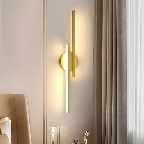 Mckalen 60CM LED Wandleuchte Innen 24W 2700LM Wandlampe LED Gold 3000K | Modern Wandbeleuchtung Innen Kreative Lange für Wohnzimmer Schlafzimmer Korridor Treppe Flur, Warmweiss 3000K