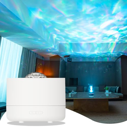QKTYB Galaxy Projector Light with Essential Oil Diffuser, Ocean Wave Sensory Light, 7 Colors Ceiling Projector Night Light, Auto-Off Safe Aroma Diffuser for Bedroom, Party, Game Rooms (White)