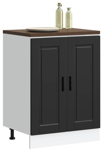 YuuSsea Porto Küchenunterschrank, Schwarz, Holzwerkstoff, 60x46x81,5cm, höhenverstellbar, langlebig, für Geschirr, Töpfe, Küchengeräte