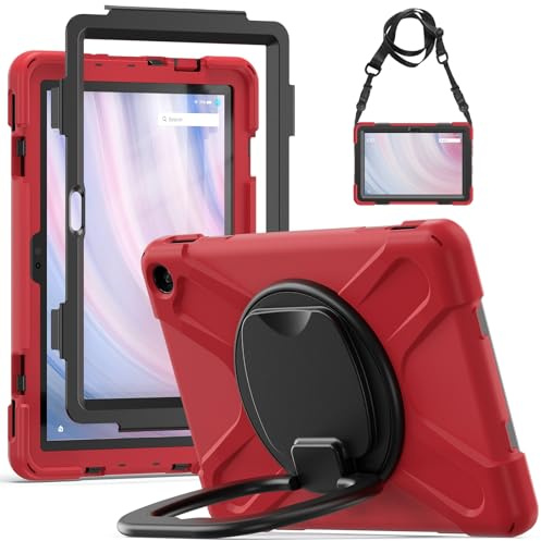 Tablet Protective Case Cover For Kindle Fire HD 10 Tablet (13th Generation 2023) Case, Shockproof Sturdy Cover with 360 Rotating Kickstand,Hand/Shoulder Strap Tablet Heavy Duty Case(Red)
