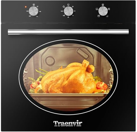 Built-in Electric Oven, 65L Capacity, 2200W, Silver Stainless Steel | Knob Control, Timer, 4 Functions, 50-250℃, 220V, Grill Heating Element, Black, Traenvir