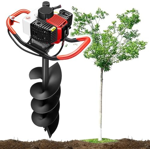 DPQYJPP Benzin-Erdbohrer mit 4-Takt-Motor, 1500 W/12000 U/min, Akku-Erdbohrer, benzinbetriebener Erdbohrer, Erdbohrer für Zaunpfähle, Garten, Erde, Bäume, 8 Verschiedene Bohrer 20cm