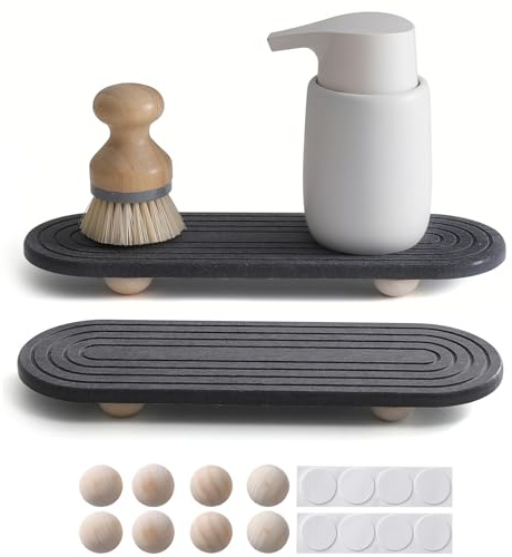 2PCS Fast Drying Stone Tray Organizer, Water Absorbing Slip Sink Instant Dry Sink Caddy Soap Dish Dispenser Drying Mat Rack Dish for Bathroom Kitchen