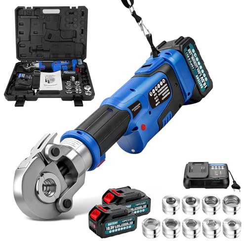 18V Akku Hydraulische Presszangen Set incl. 2*Akkus und Schnellladegerät | Akku Rohrpresswerkzeug mit CR V12 V15 V18 V22 V28 & TH16 TH20 TH26 TH32 für Kupferrohr, Edelstahlrohr und Verbundrohr Blau