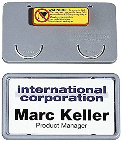 Durable Namensschild Clip-Card (mit Magnet, 40 x 75 mm) Packung à 25 Stück, grau, 812910