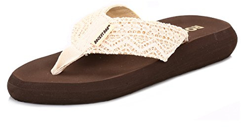 Rocket Dog Spotlight Crochet Flip Flops, Natural/Multicoloured, 8 UK, Easy Wear