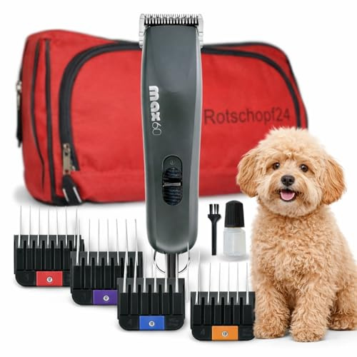 Rotschopf24 Profi Schermaschine MAX60 + 4 Metallaufsätze + Tasche | Für Wahl Schermaschinen Liebhaber. 2 Speed + Constant Speed-Control.