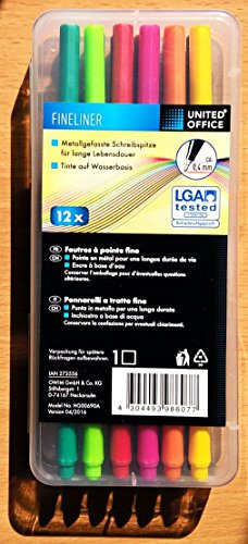 UNITED OFFICE 12 Fineliner l Feinschreiber 0,4 mm - 12 Farben