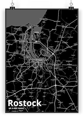 Mr. & Mrs. Panda Bild Rostock DIN A4 - Geschenk, Stadt, wanddeko, Dorf Karte Landkarte Map Stadtplan, Wandbild, Plakat, kunstdruck poster, drucke