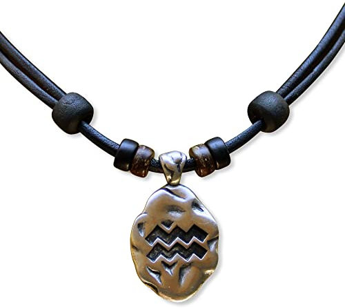 HANA LIMA 1 von 12 Sternzeichen Tierkreiszeichen an verstellbarer Halskette Horoskop Horoscope Lederkette Surferkette K - Wassermann (Aquarius) / 21. Januar - 19. Februar