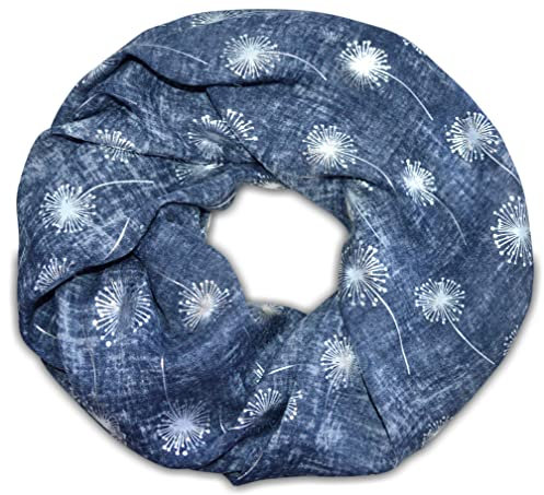thb Richter Loopschal Rundschal mit Pusteblume Muster Schlauchschal Schals Halstuch Loop Natur Pusteblumen Meliert Blumen Metallic-Silber-Aufdruck (Navy)