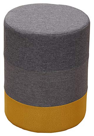 Rebecca Mobili Puf Redondo, Taburete Acolchado de Madera y Tela, Amarillo y Gris, Estilo Moderno, Sala de Estar Dormitorio- Medidas: 45 x 35 x 35 cm (AxANxF) - Art. RE6292