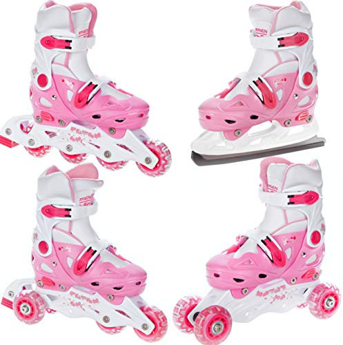 RAVEN 4in1 Inline Skates Triskates Rollschuhe Schlittschuhe Inliner für Kinder Mädchen Jungen verstellbar (Balloon Pink, 33-36 (20cm-22,5cm))