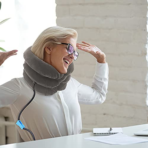 ShawFly Cervical Traction Instrument Inflatable Household Neck Traction Device & Collar Brace for Spine Alignment, Collar Brace, Neck Pain Relief for Home/Office Inflatable Support Pillows (Grey)