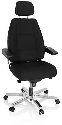 hjh OFFICE 608916 Arbeitsstuhl 24 Hours I Stoff Schwarz robuster 24 Stunden Bürostuhl ergonomisch, bis 150kg belastbar