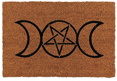 Enchanting Natural Triple Moon Coir Doormat - 2cm x W60cm (1 Pc.) - Mystical Design, Durable Material - Perfect for Halloween & Everyday Charm