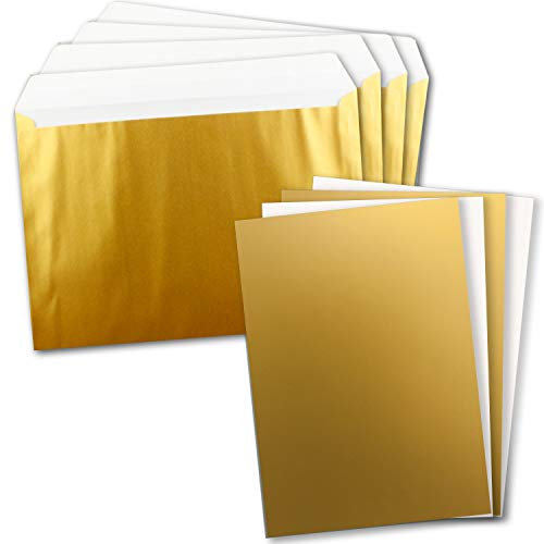 10x XXL Einzelkarten-Set in DIN A4 (21 x 29,7 cm) inkl. Umschlägen in DIN C4 - Metallic Gold - Briefumschlag mit Haftklebung - für Versand von Grußkarten, Urkunden und Gutscheinen geeignet