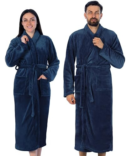 Gräfenstayn® Damen & Herren Kuschelfleece Bademantel ohne Kapuze mit Öko-Tex Standard 100 in Größe S-XXXL (L, Blau)