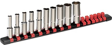 Navaris Magnetische Stecknuss Halterung (36 cm lang) für 16x Steckschlüssel 3/8, 1/2, 1/4 - individuelle Anordnung der Stecknüsse möglich