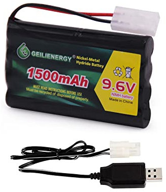 QBLPOWER - Batterie rechargeable NI-MH 9,6 V 1 500 mAh pour voiture, bateau, robots et câble chargeur