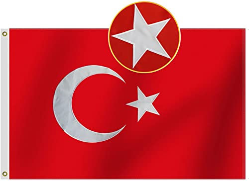 Strapazierfähige Türkei-Flagge, 90x150 cm, langlebigstes Oxford-Nylon 210D, bestickter Mond und Sterne, vierreihige Nähte, Fliegenenden, türkische Nationalflaggen, Geschenk, Hofhaus-Banner