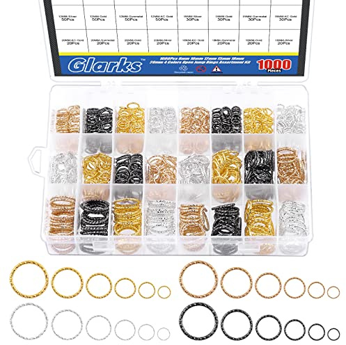 Glarks 1000Pcs 8mm 10mm 12mm 15mm 18mm Twisted O-Ring Set, 4 Colors Open Jump Rings Jewelry Keychains for Chandelier, Curtain, Suncatchers, Crystal Garland, Necklaces, Keys