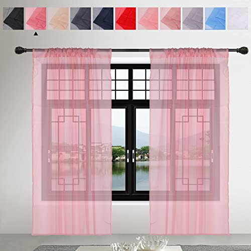 Trimming Shop Blush Pink Voile Curtains 2 Panel Semi-Transparent Sheer Slot Top Curtain Pair 142 x 206cm for Window & Door Lightweight Net Curtain for Bedroom, Kitchen & Living Room