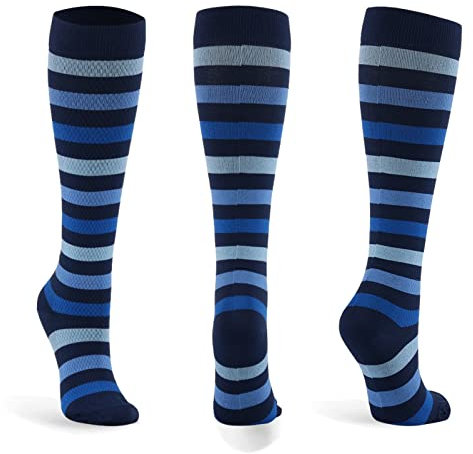 DOCEN Bequeme, atmungsaktive Sport-Kompressionssocken, Blau, 3 Paar, S/M_Gradient Kompressions-Kniestrümpfe