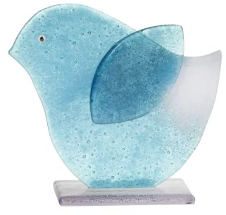 CRISTALICA Glasfigur Vogel Fusing 11cm Skulptur Sammelfigur Deko blau