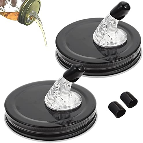 Mason Jar Pour Spouts,Free Flow Pouring Dispenser for Moonshine Whisky Pouring Lids,fit 2.75 Inch Regular Mouth Mason Jar,Dust Proof Cover,No Flap,Black QurHapzy(2Pack)