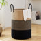 Fiona's Magic Panier à linge tissé en corde de coton, grand panier de rangement bohème pour couvertures, jouets et vêtements pour chambre à coucher et salon, toile de jute, 58 L, marron et noir