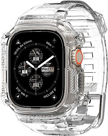 Spigen Funda Rugged Armor Pro con Correa para 44mm Compatible con Apple Watch Ultra 2 (2023) / Ultra (2022) 49mm - Transparente
