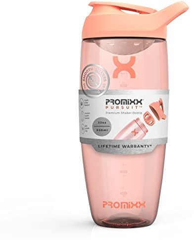 Promixx Pursuit Protein Shaker Bottle - Premium Shaker for Protein Shakes - Lifetime Durability, Leakproof, Odourless - 950ml / 32oz (Coral)