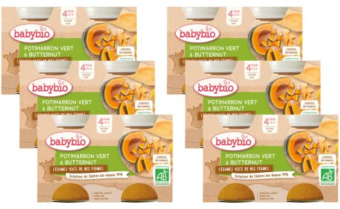 Babybio - Petits pots - Potimarron Vert et Courge Butternut - 4+ mois - 2x130g - Lot de 6 - BIO