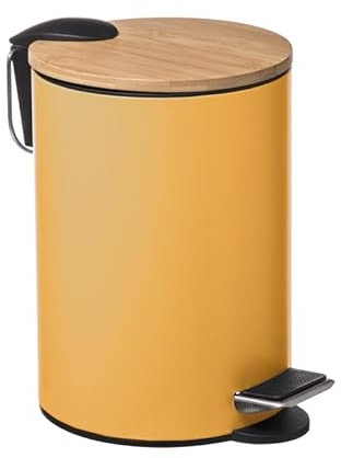 UNIMASA Papelera de baño con Tapa de Madera 3L - Cubo de Basura para baño con Tapa y Pedal Cierre silencioso - Amarillo