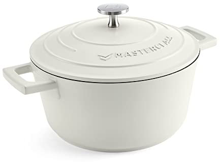 MasterClass Small Casserole Dish with Lid 2.5L/20 cm, Lightweight Cast Aluminium, Induction Hob and Oven Safe, Cream