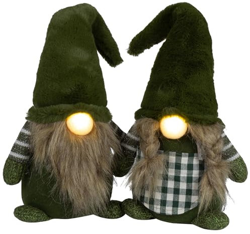Brandsseller Weihnachtswichtel 28 cm mit LED – Skandinavische Figuren, detailreiche GNOME als dekorative Winterdeko für Tisch, Fenster & Wohnzimmer, Paar