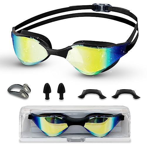 mizikuu Lunettes de Natation, Lunette Piscine Adulte Swimming Goggles Confortables Réglage Protection UV Anti-Buée pour Hommes Femmes Plein Air, Piscine, Plongée, Surf