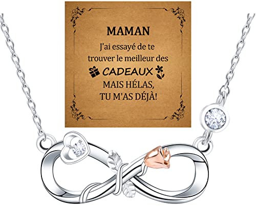 YELUWA Collier pour Maman, Collier de Roses D'amour Infini pour Femmes, Cadeau de Fête des Mères de la Fille au Fils, Cadeau D'anniversaire Avec Boîte et Carte de Vœux, Plaqué Argent 925, 18+2 Pouces