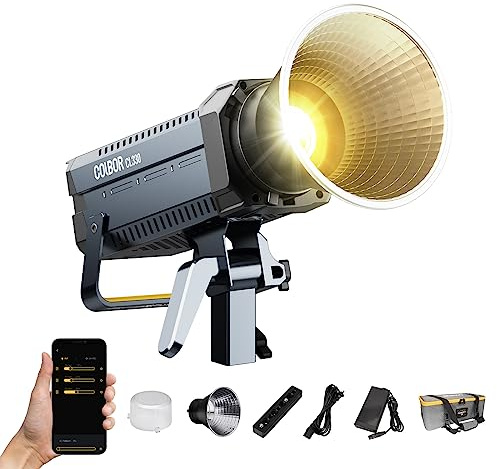 Videoleuchte, Colbor CL330 330W Dauerlicht 2700-6500K Bi-Color CRI96+ 128000Lux@1m mit Bowens Mount App-Steuerung 10 Lichteffekte Tageslight für Videoaufnahme, Videoleuchte-LED-Studio-Lmape-Fotografie
