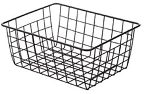 Drahtkorb Groß 36 x 28 x 16 cm Schwarz Hohle Eisenmaschen Aufbewahrungskörbe, Desktop Netzboden Lebensmittel Organizer Containerbox für Küche, Speisekammer, Schrank, Badezimmer