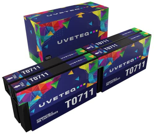 UVETEQ T0711 Schwarz Tintenpatronen kompatibel mit Epson T0715 für Epson Stylus SX100 SX105 SX110 SX115 SX210 SX218 SX400 SX405 SX410 SX415 SX510W SX515W BX300F DX44000 DX600 0 x DX7400 DX8400 (Pack